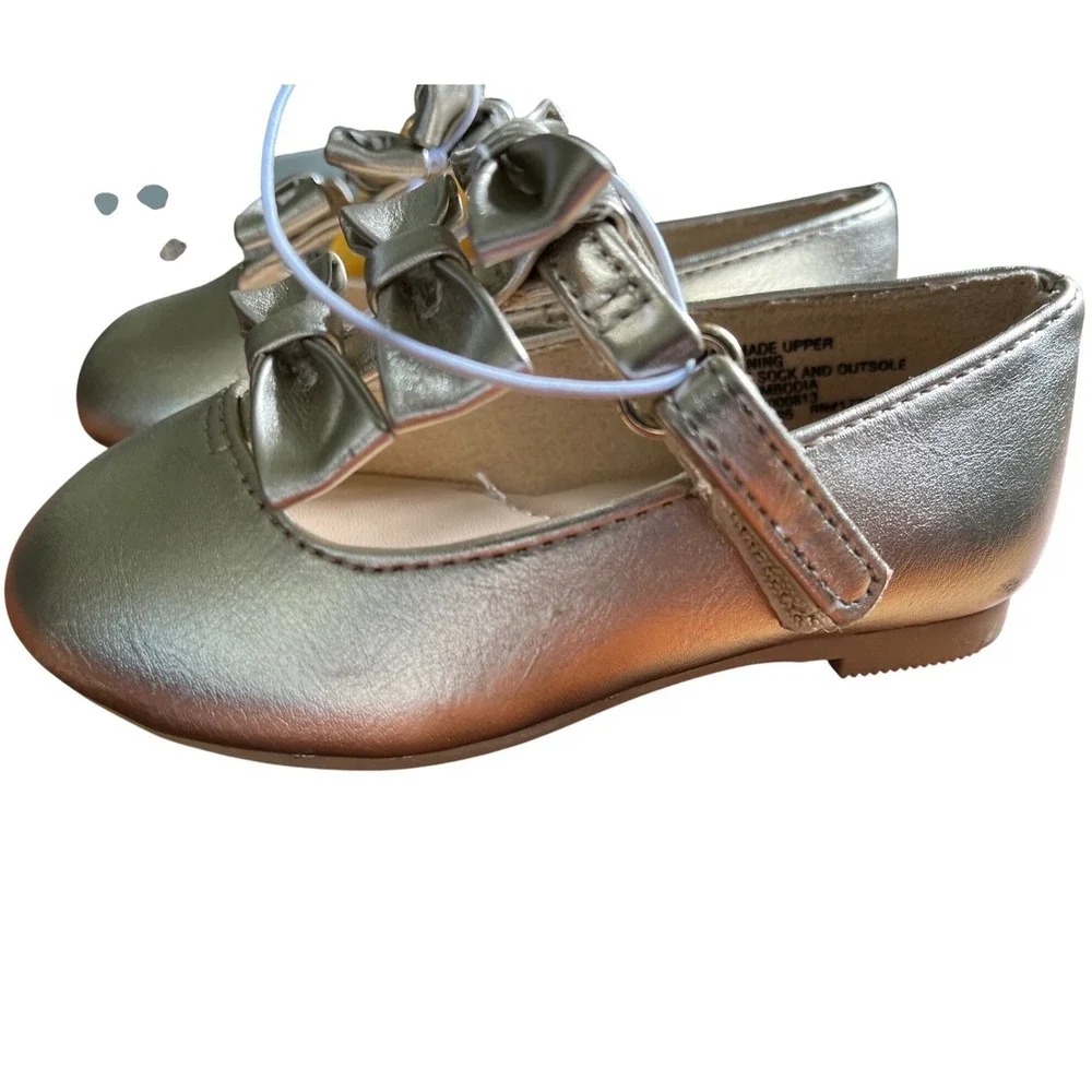 Cat & Jack Girls Gold Metallic Triple Bow Mary Jane Dress‎ Shoes Size 5 Baby NEW